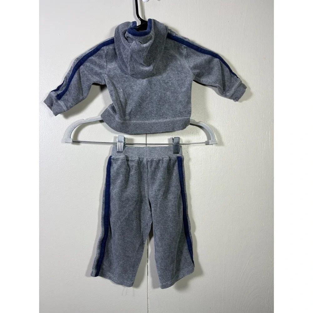 Vtg Y2K All Mine Baby Boys Gray Navy Stripe Zip Hoodie Pants Tracksuit Set 12M